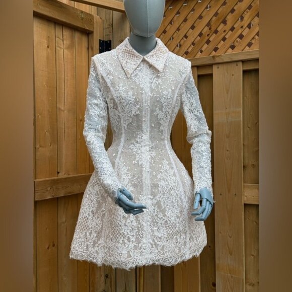 🆕 BRONX & BANCO 🧿 NWOT Adelaide White Lace Bridal Mini Dress, Sz XS US 2 - Picture 2 of 16